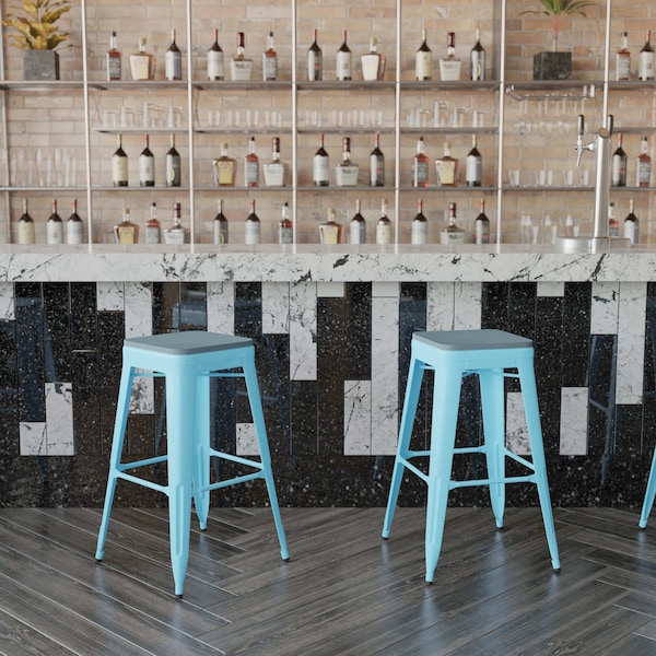 Flash Furniture 30" Teal Metal Bar Stool-Teal Poly Seat, 4PK 4-ET-31320-30-TL-R-PL2C-GG - main